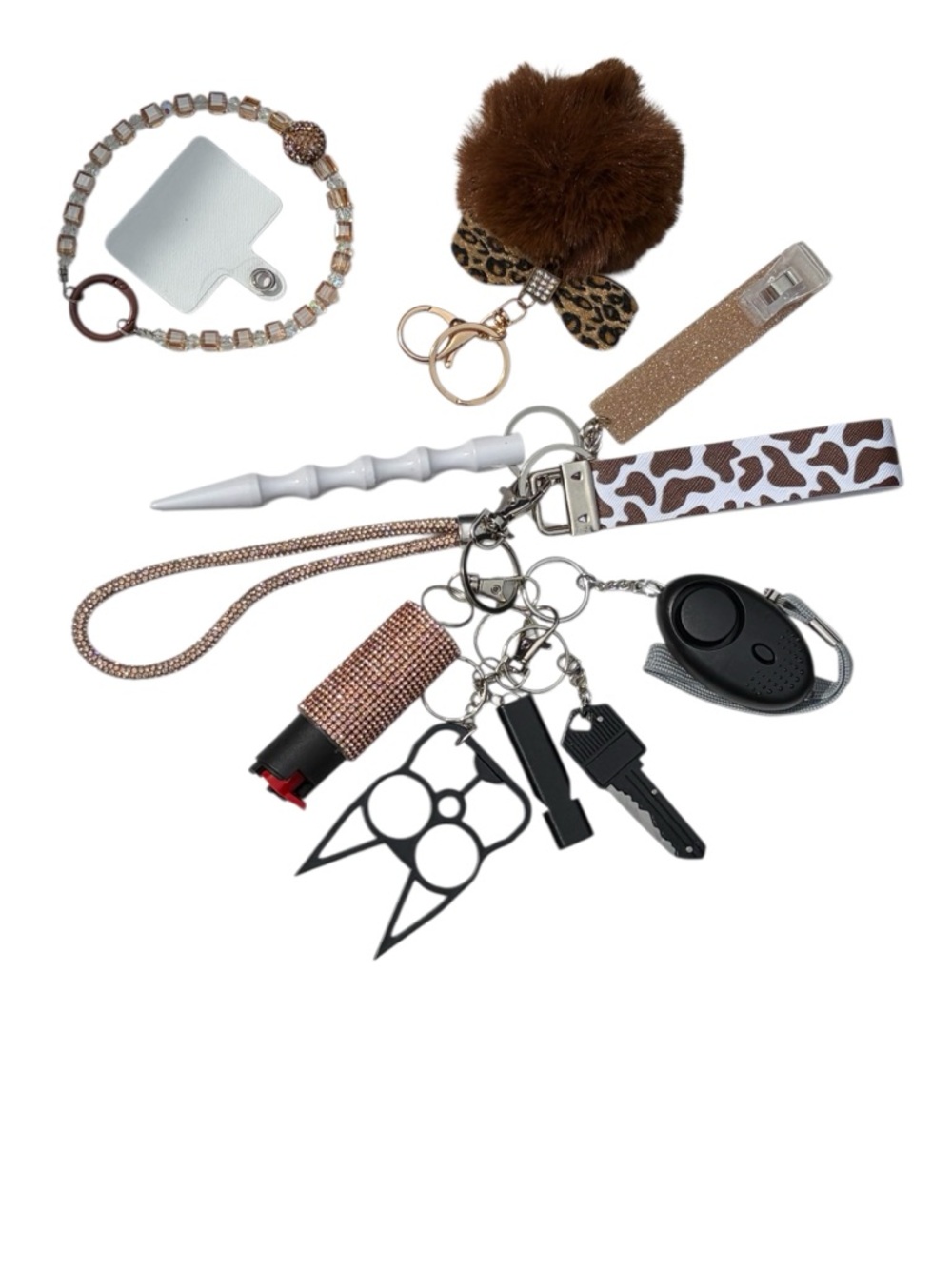 Deluxe Champagne Bling Multi-Tool Safety Keychain Set + 2 Bonus Gifts